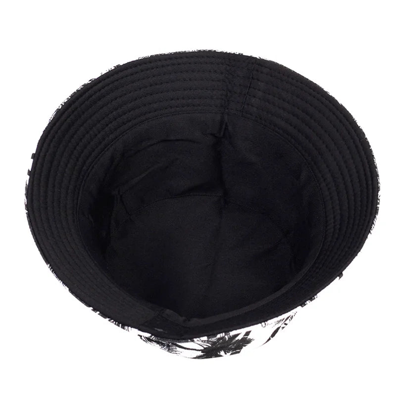 Men Women Coconut Tree Bucket Hat Cotton Printing Hip Hop Fisherman