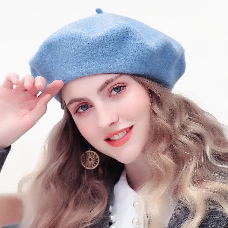 Wool Beret Hat Women Winter Thick French Hat Girls Solid Color Autumn