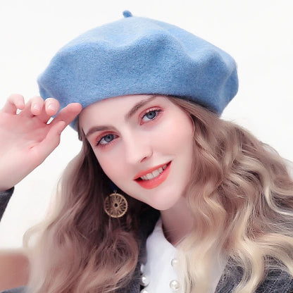 Wool Beret Hat Women Winter Thick French Hat Girls Solid Color Autumn