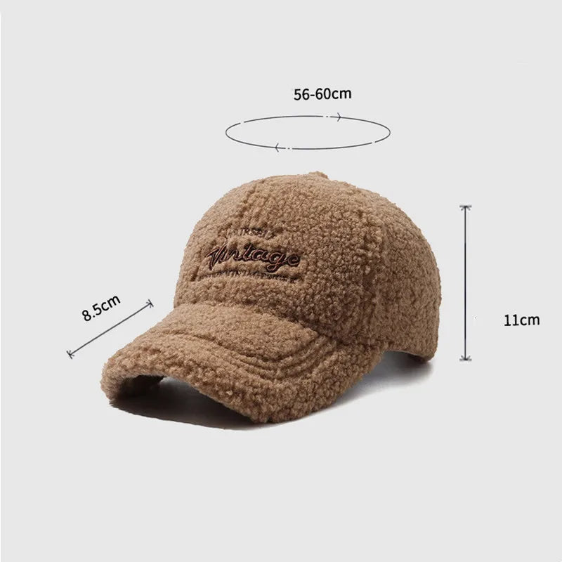 Trendy Warm Lambswool Baseball Caps Windproof Women Hats