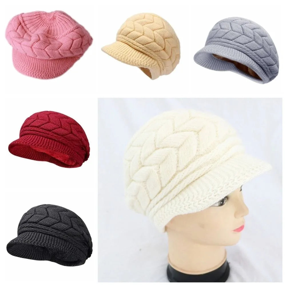 Thicken Warm Striper Knitted Cap Winter Brim Caps