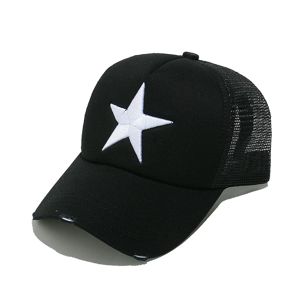 Streetwear 3D Star Embroidery Mesh Baseball Cap Summer