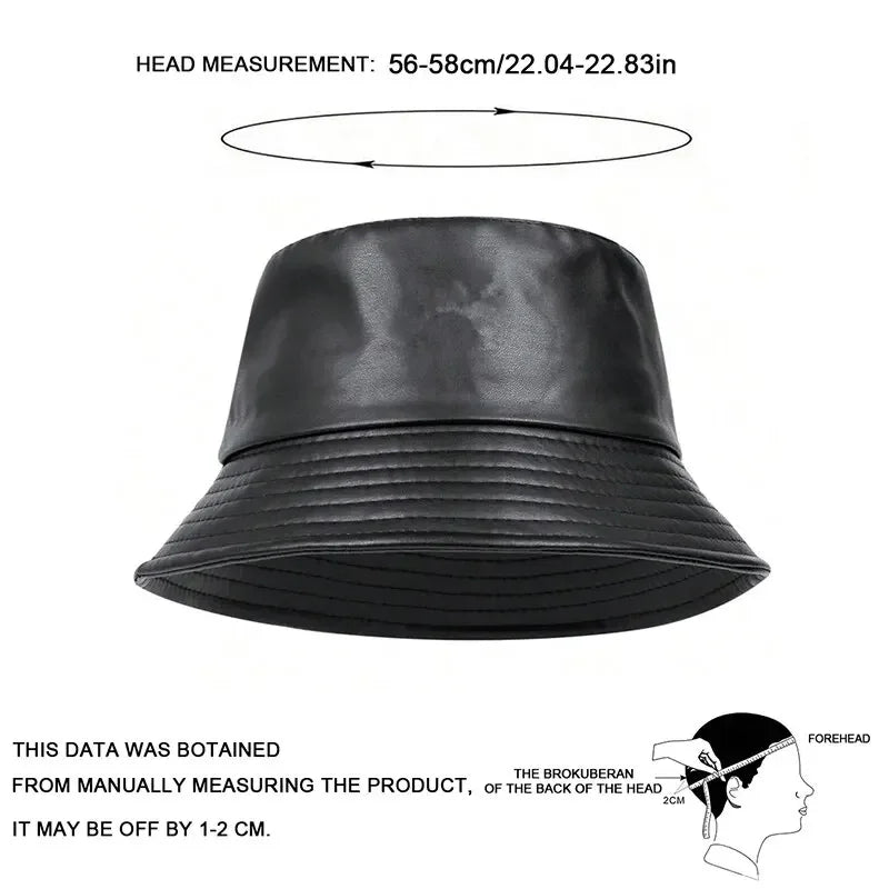 Unisex Solid Color Personality Pu Leather Bucket Hats Fishermen Caps Outdoor