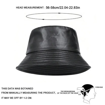 Unisex Solid Color Personality Pu Leather Bucket Hats Fishermen Caps Outdoor