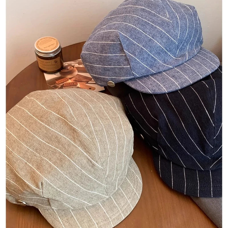 Harajuku Style Cotton And Linen Striped Berets