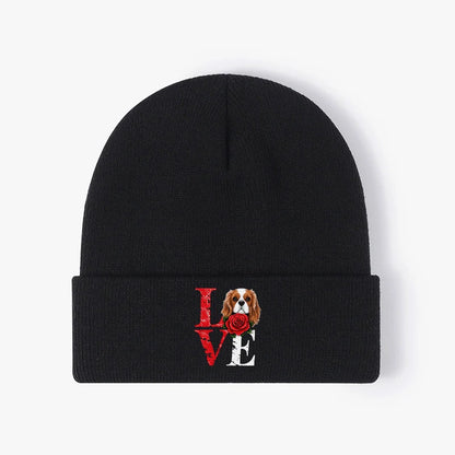 Cavalier King Charles Spaniel Rose Love Beanie Knit Winter Hat