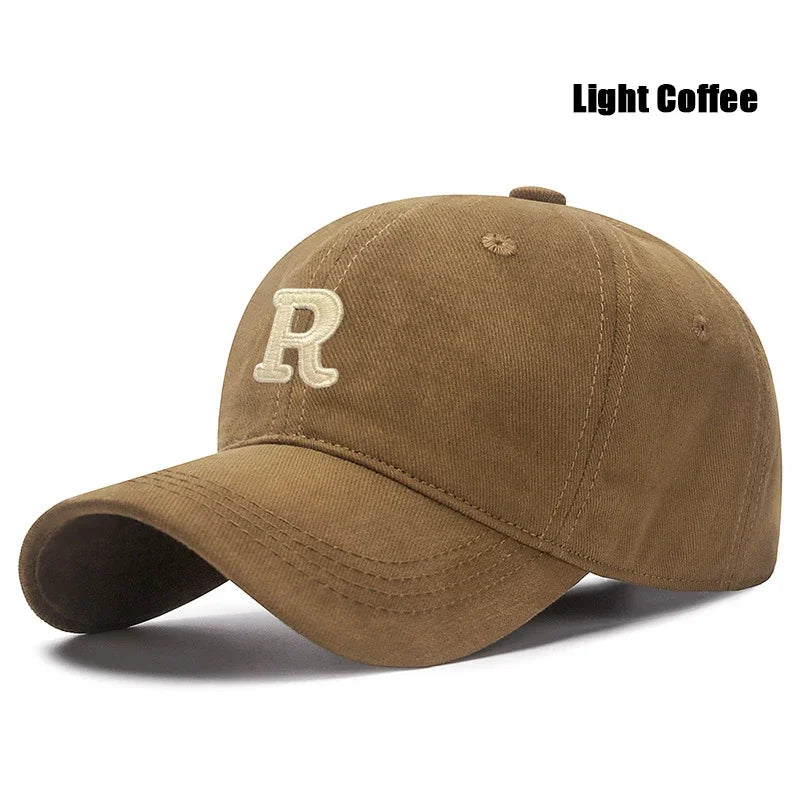 Unisex Korean Version Big Head Circumference Three-Dimensional R Letter Cotton Embroidered Baseball Cap