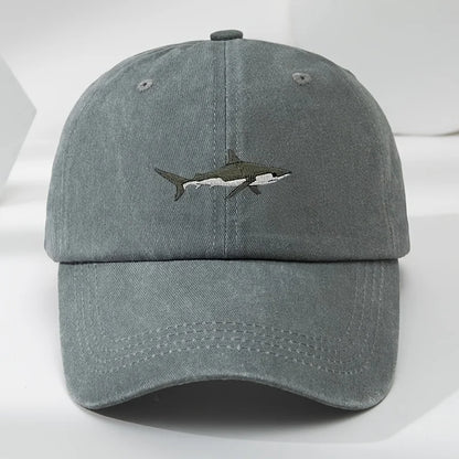 Trendy Retro Washed Vintage Shark Print Soft Top Sunshade Baseball Cap