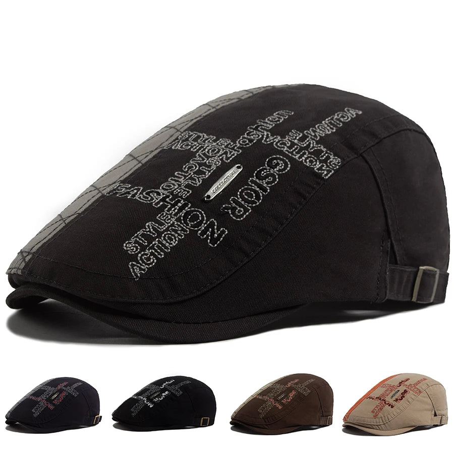 Letter Label Men Berets Fashion Embroidery Vintage Newsboy Cap