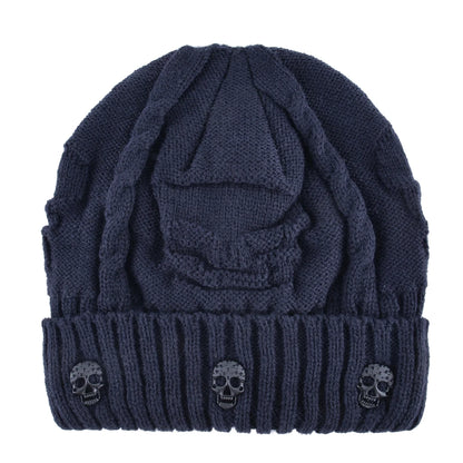 Winter Beanies Men Knitted Skull Pattern Solid Color Hat With Metal Skulls