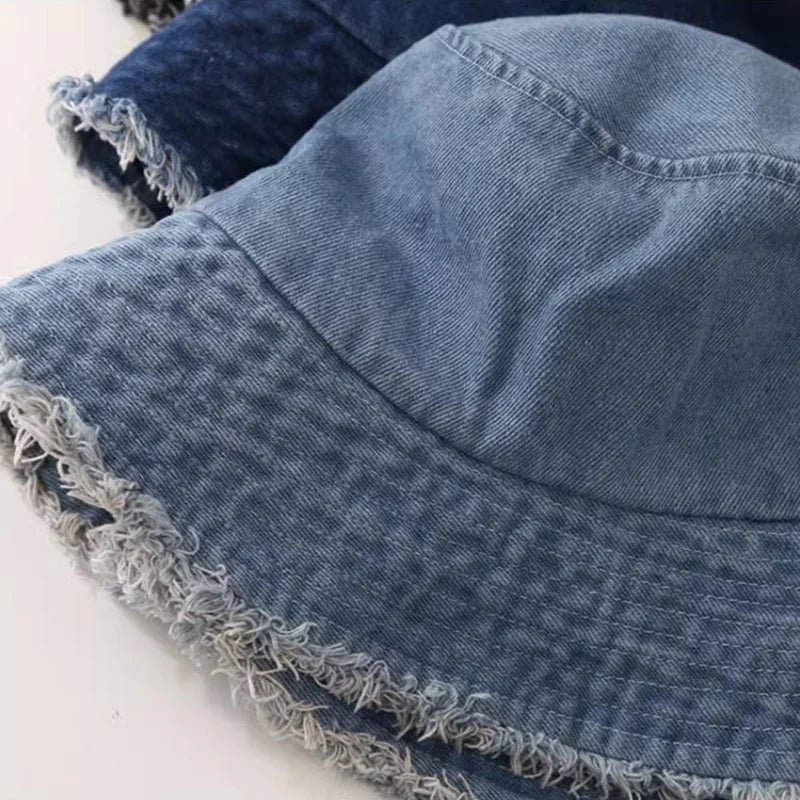 Simple Washed Fisherman Hat, Versatile Denim Bucket Hat