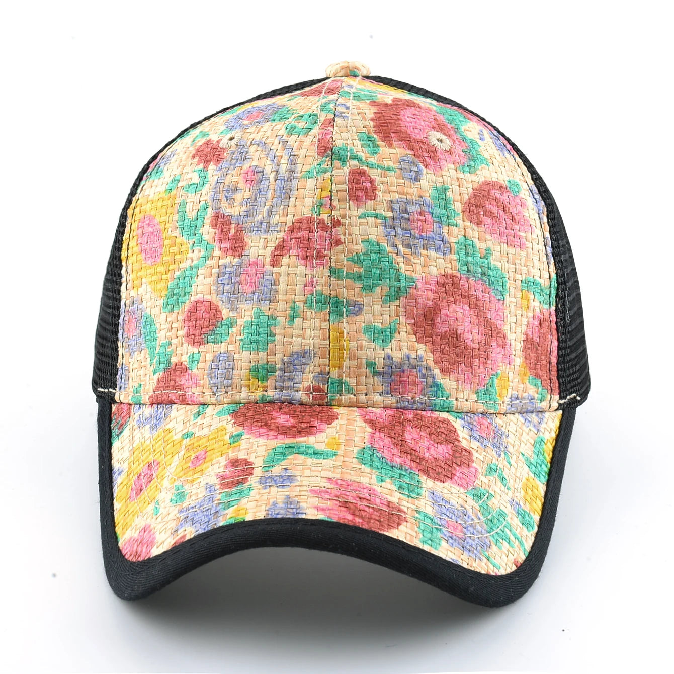 Straw Floral Baseball Cap Women Summer
