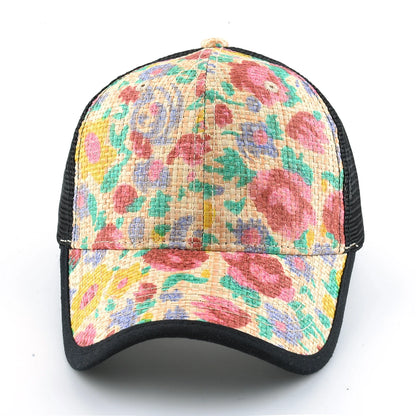 Straw Floral Baseball Cap Women Summer