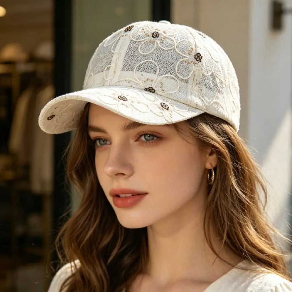 Lace Flower Embroidery Summer Baseball Cap
