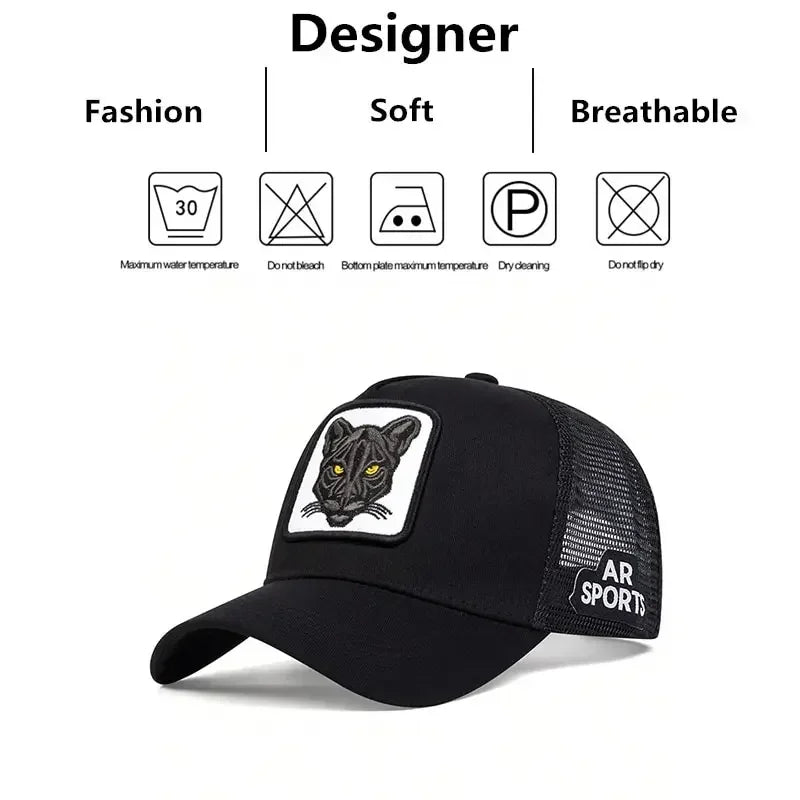Unisex Panther Embroidery Baseball Net Caps Spring and Summer