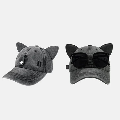New Cute Cat Ears Pilot Hat With Glasses Baseball Cap