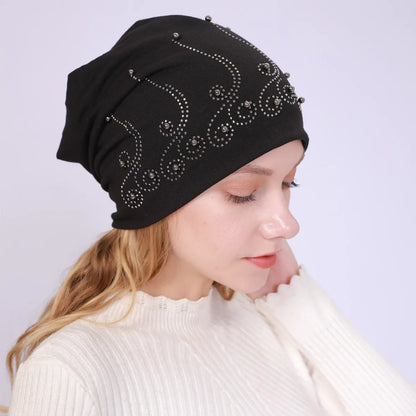 Women's New Double-Layer Cotton Bead Pullover Hat