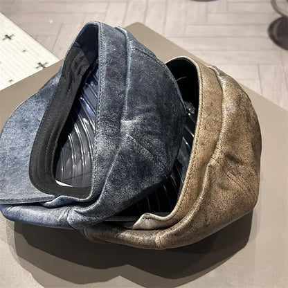 Vintage Distressed Leather Baker Boy Cap
