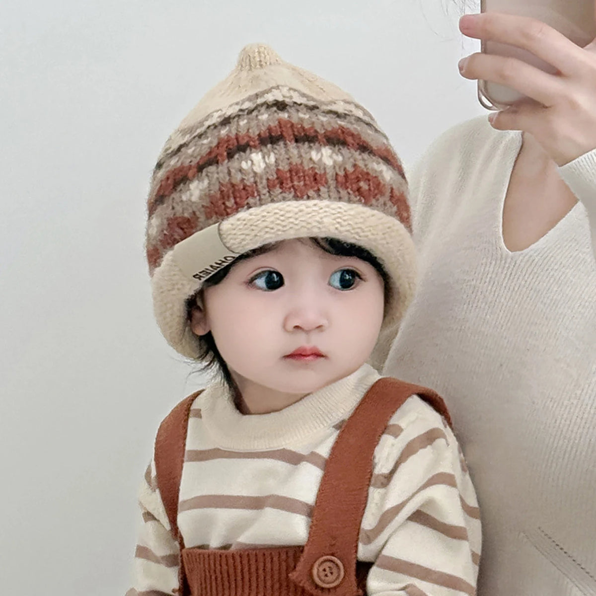 Cute Baby Pointed Rolled Brim Knit Hat Retro Kids Woolen Pullover Cap