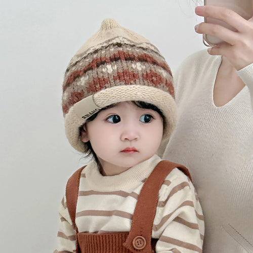 Cute Baby Pointed Rolled Brim Knit Hat Retro Kids Woolen Pullover Cap