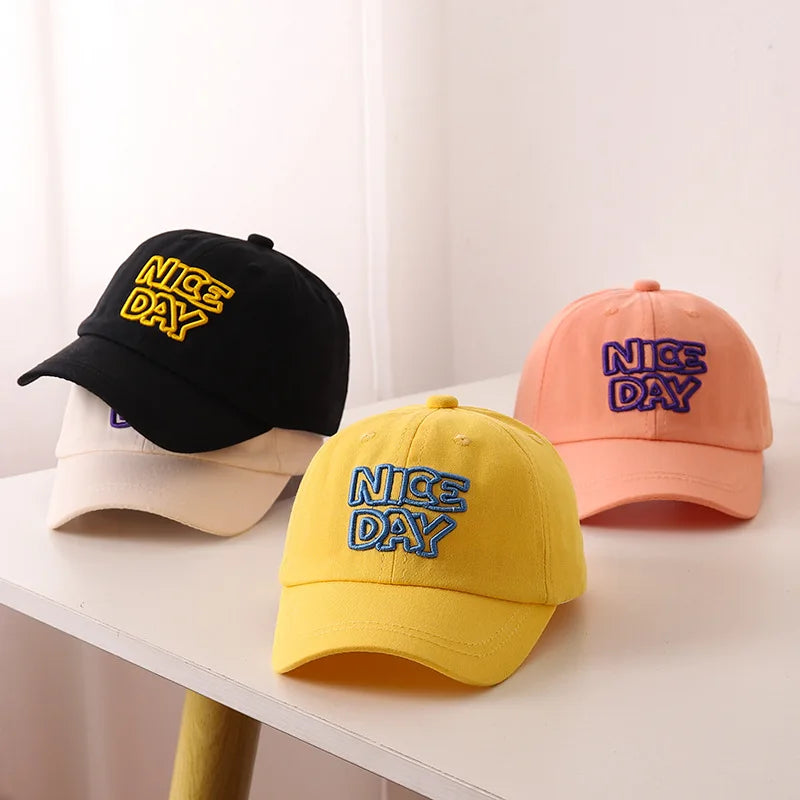 Solid Color Children Baseball Cap Letter Embroidery Baby Boy Girl Sun Hat Causal Outdoor Kids Adjustable Caps