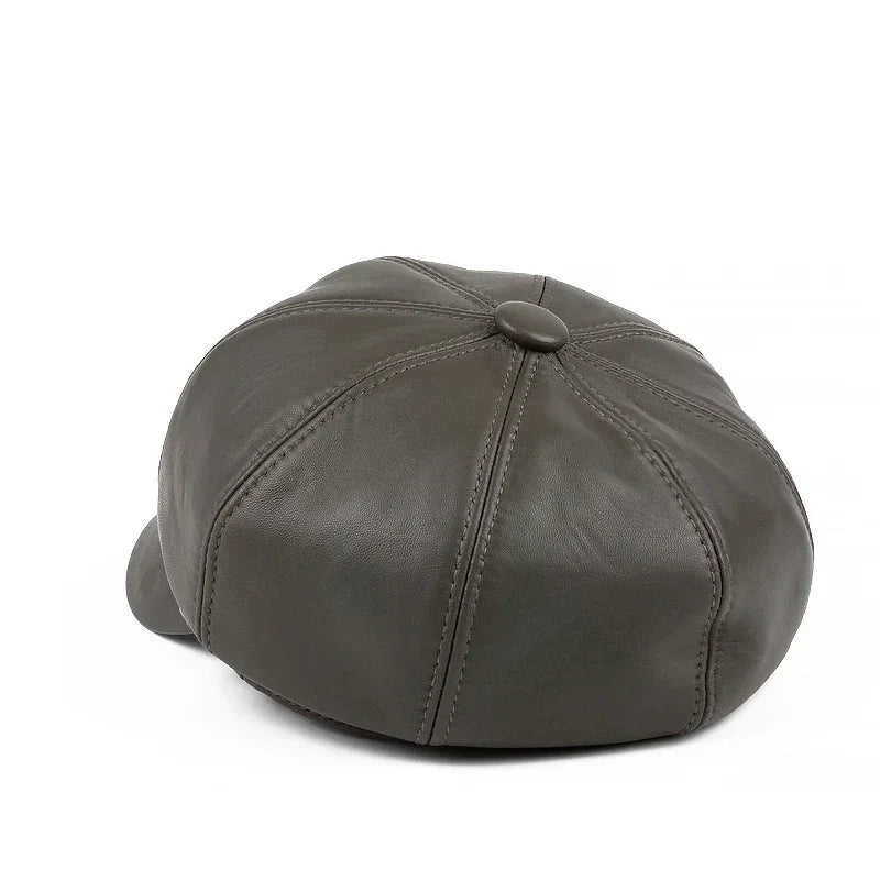 Harajuku Women Spring Octagonal Hat Female British Retro Genuine Leather Beret Caps