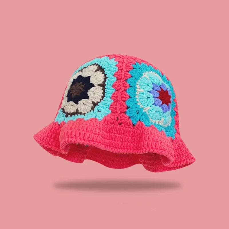 Dopamine Autumn Crochet Panama Cap Korean Handmade Bucket Hats