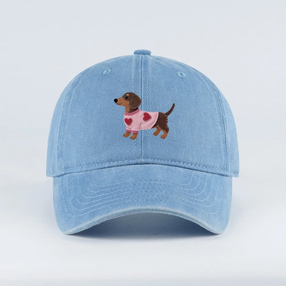 Cute Dachshund In Pink Heart Sweater Print Baseball Cap