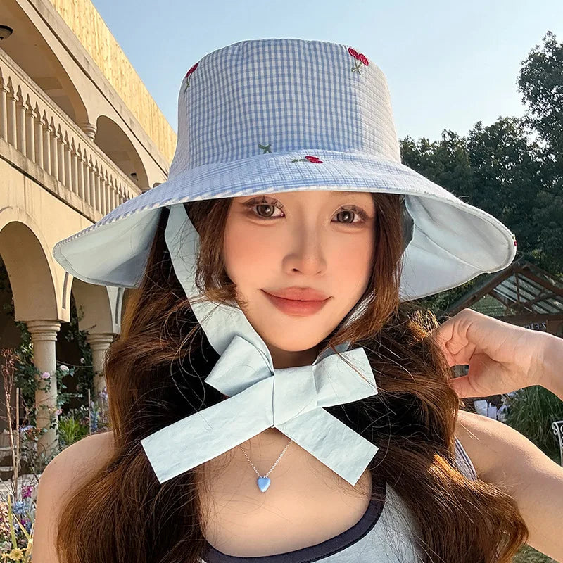 New Retro Plaid Fisherman Hat Woman's Spring And Summer