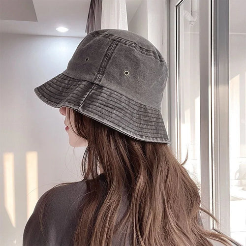 Retro Washed Denim Fisherman Hat Versatile Sunshade Basin Hat Plain Face Small Hat