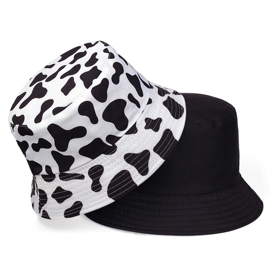 Unisex Cow Print Double-side Personality Bucket Hats Fishermen Caps