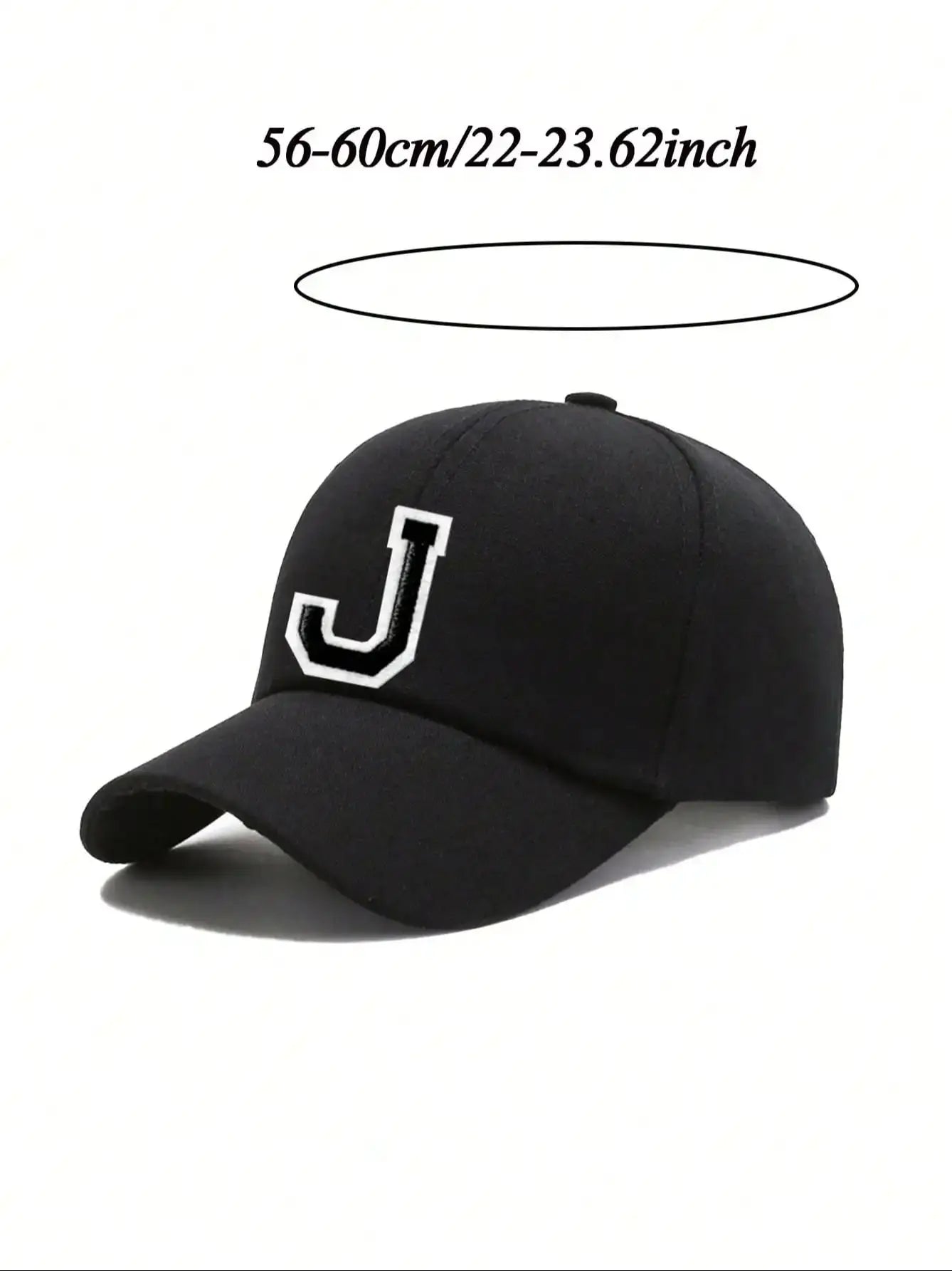 Black Unisex 26 A-Z Letter Baseball Cap, Adjustable Casual Breathable Sunscreen Cap