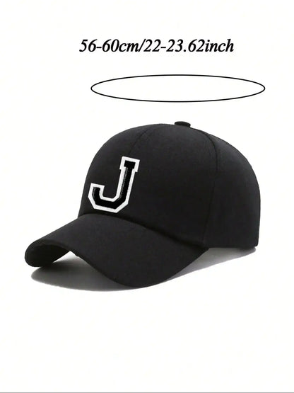 Black Unisex 26 A-Z Letter Baseball Cap, Adjustable Casual Breathable Sunscreen Cap