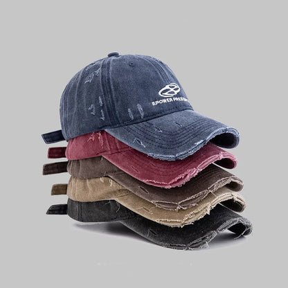 Washed Distressed Denim Grey Baseball Cap