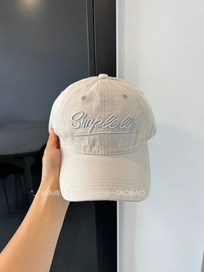 Retro Blue Embroidered Letter Wide Brim Baseball Cap Korean Style Sunshade Outdoor Sports Circumference Hat