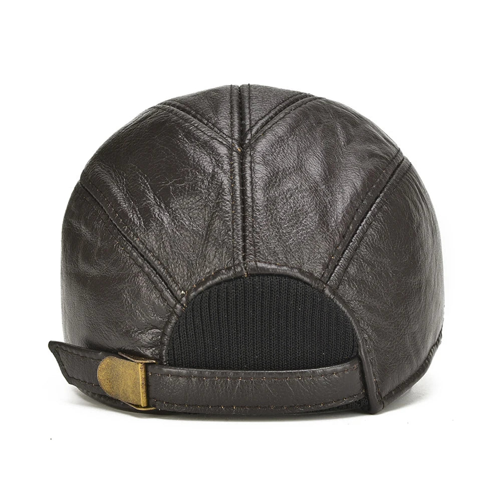 2026 Male Winter Genuine Real Cow Leather Baseball Hats