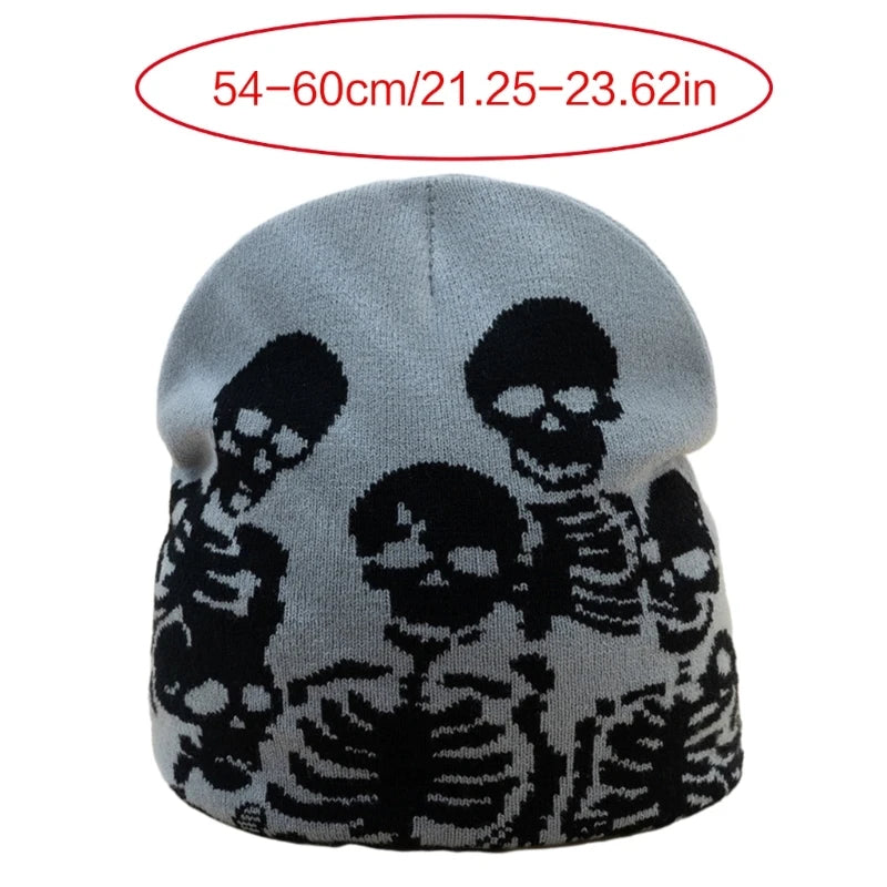 Elastic Windproof Beanie Hat Knit Halloween Skull Pattern Hat