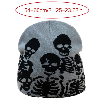 Elastic Windproof Beanie Hat Knit Halloween Skull Pattern Hat