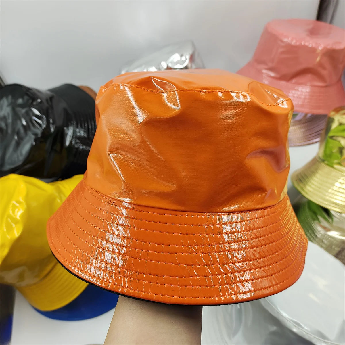 Colorful Shiny Leather Two Sided Fisherman Hat Women's and Men's