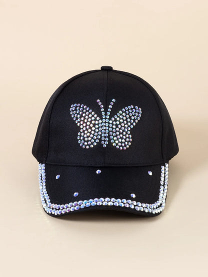 Butterfly-Shaped Diamond-Studded Women's Baseball Cap