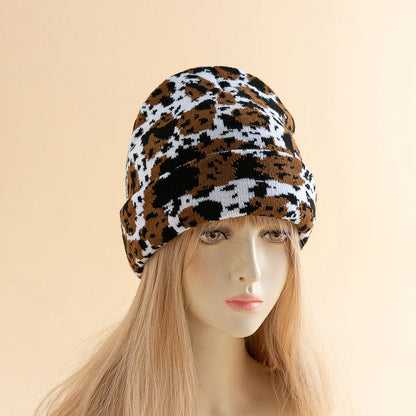 Winter Leopard Knitted Hats For Women Men Outdoor
