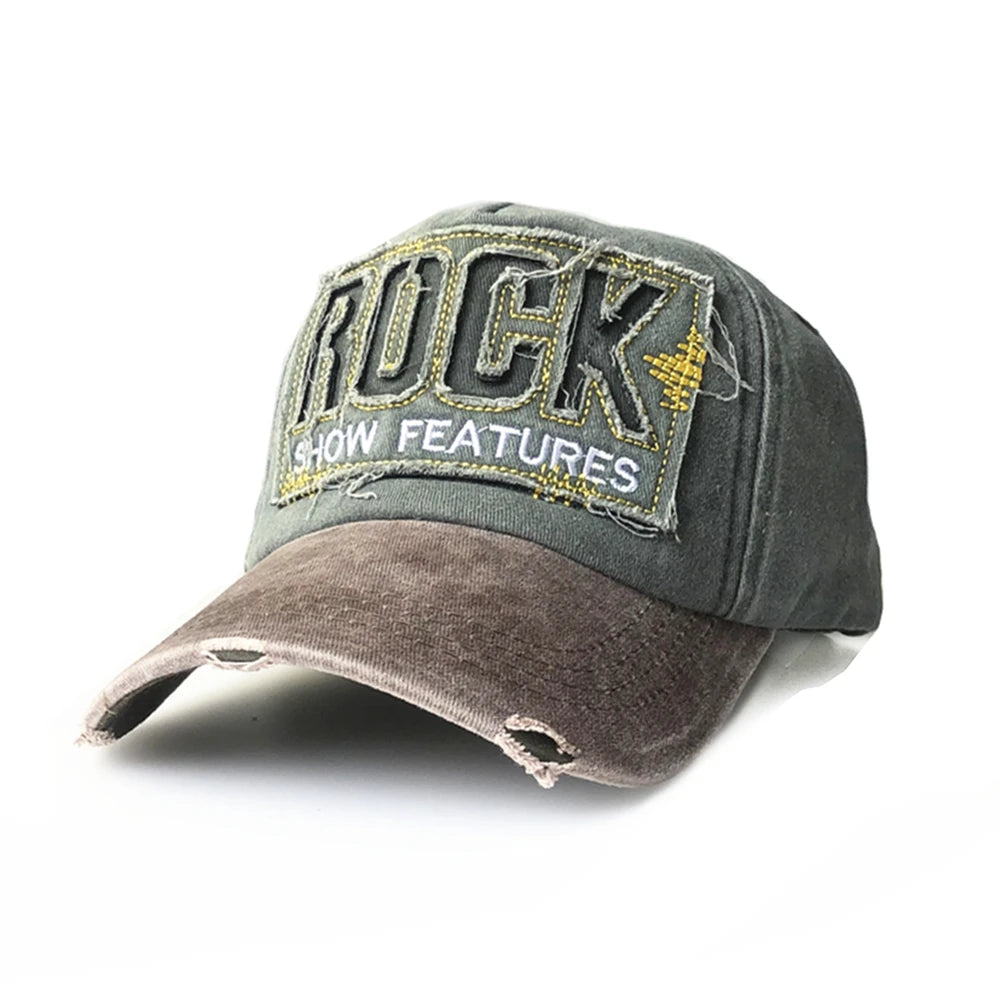 New Men And Women Frayed Old Baseball Cap Washed Cotton Peaked Rock Letter