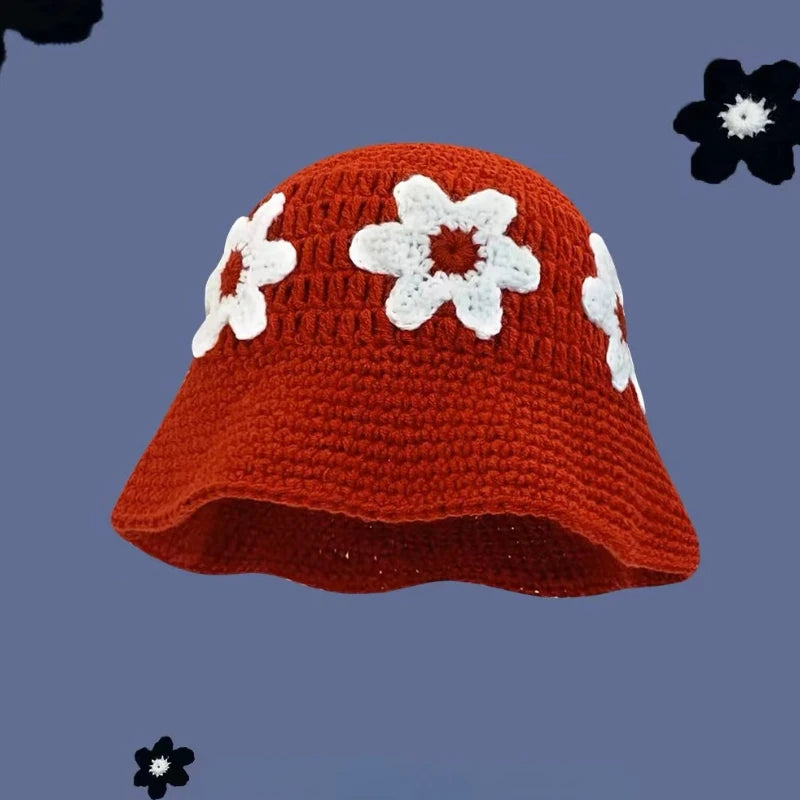 Dopamine Autumn Crochet Panama Cap Korean Handmade Bucket Hats