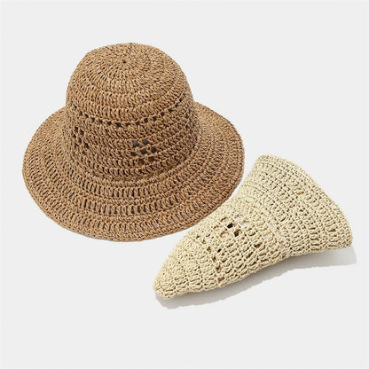 Summer Straw Bucket Hat Travel Versatile Sunscreen Wide Brim Bucket Hats