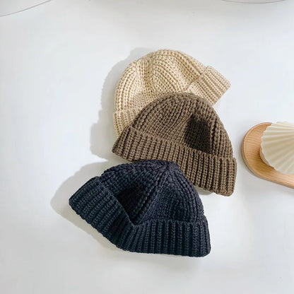 Children Hat Autumn Winter Solid Color Baby Big Brimmed Knitted Keep Warm Hat
