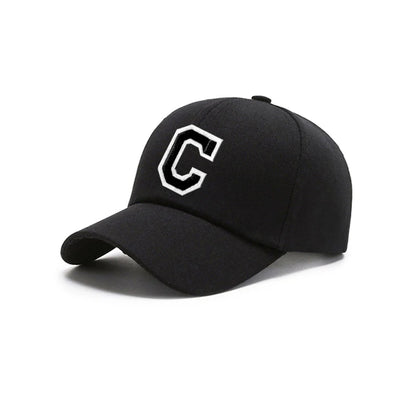 Black Unisex 26 A-Z Letter Baseball Cap, Adjustable Casual Breathable Sunscreen Cap