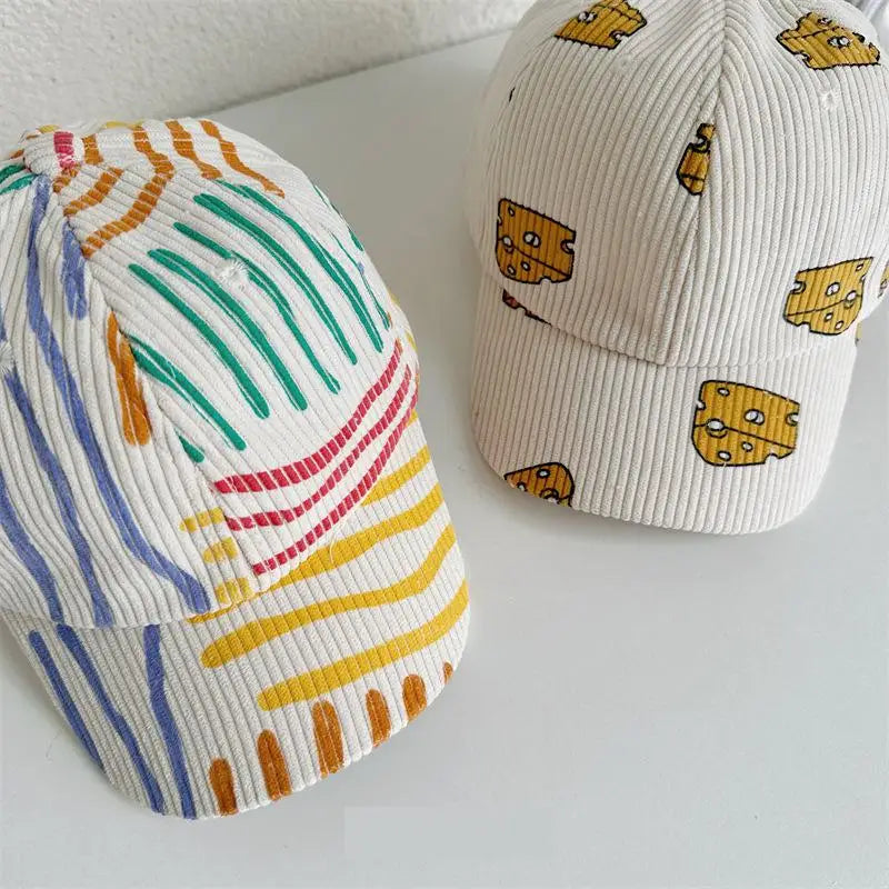 Spring Autumn Boy Children Corduroy Colorful Striped Baseball Cap