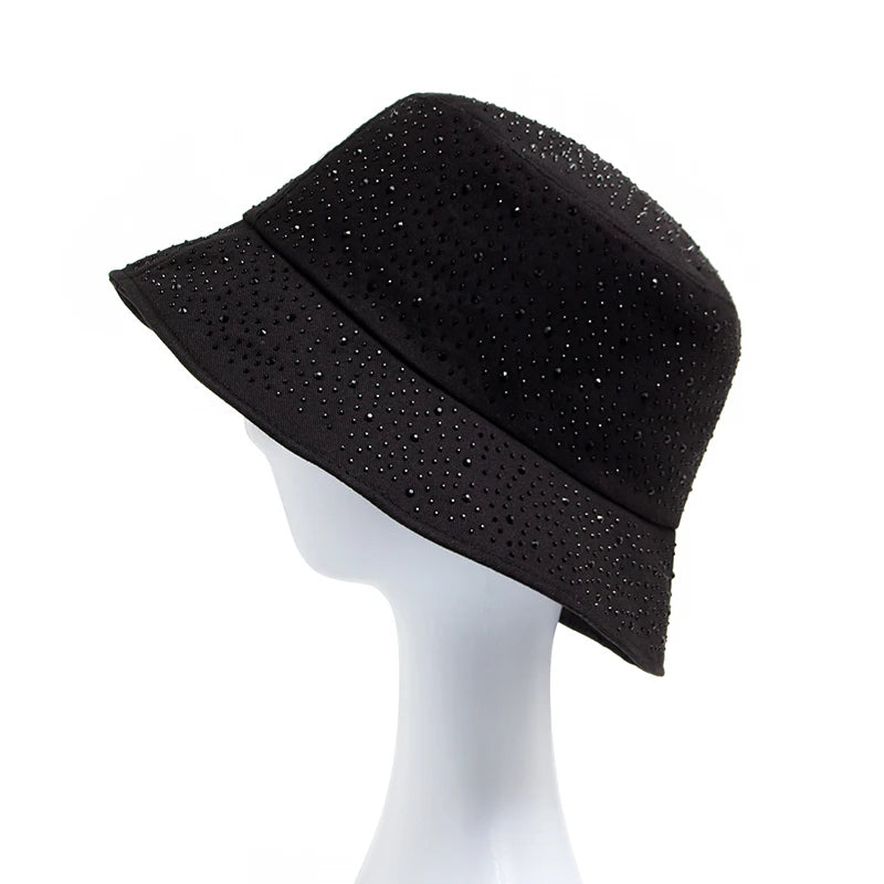 Summer Women Bucket Hat Fashion Colorful Rhinestones Cap
