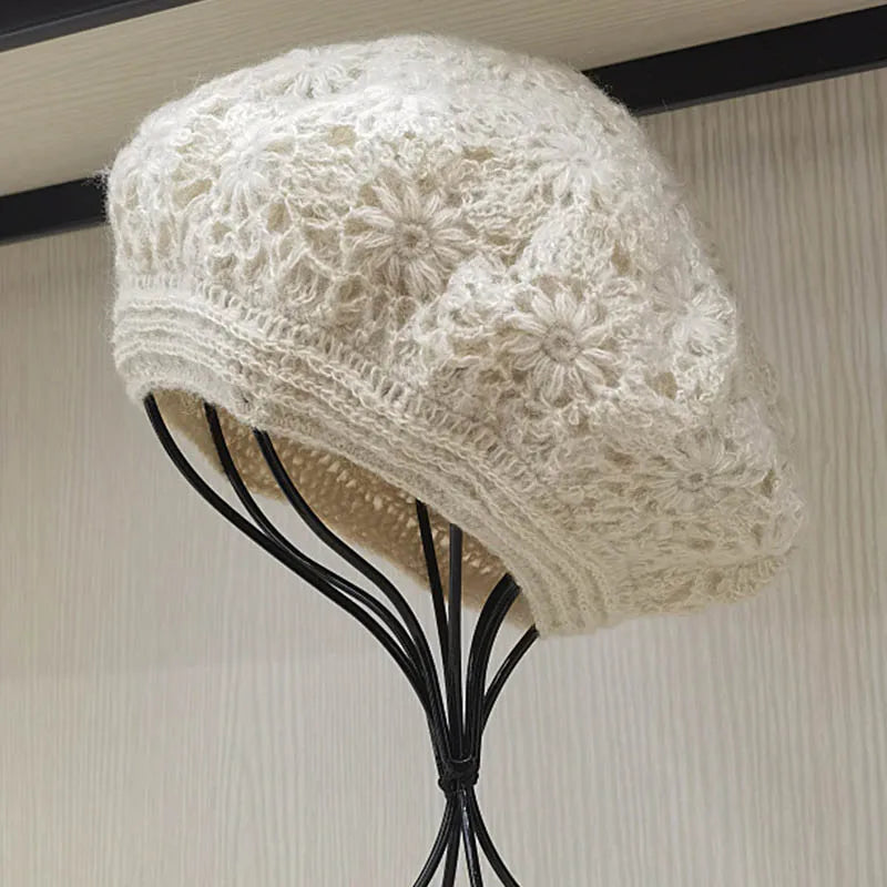 New Winter Crochet Beret For Women Wool Knit Hat