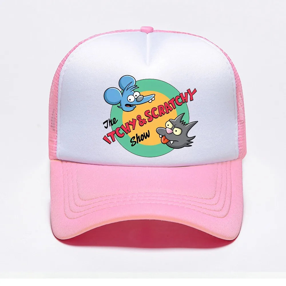 Fashion Summer Breathable Mesh For Men Itchy and Scratchy Porch Pals Unisex Baseball Cap